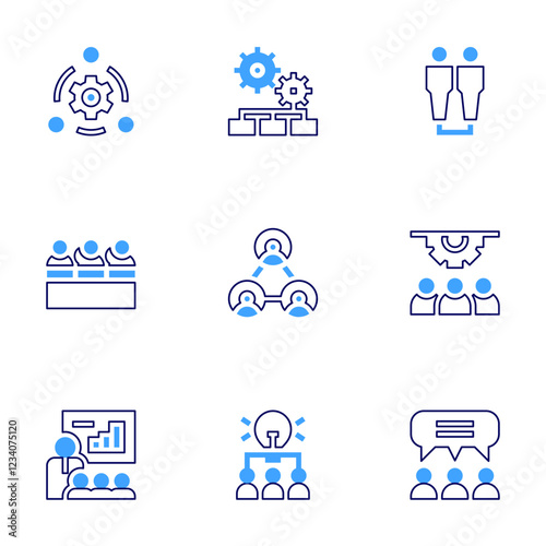 Teamwork icon set. Bold line style. Duotone colors. Editable stroke. team work, brainstorm, working, settings, team, spokesperson, staff, teamwork, discuss