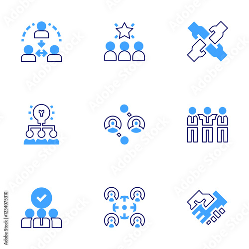 Teamwork icon set. Bold line style. Duotone colors. Editable stroke. teamwork, staff, third party, team, collaboration