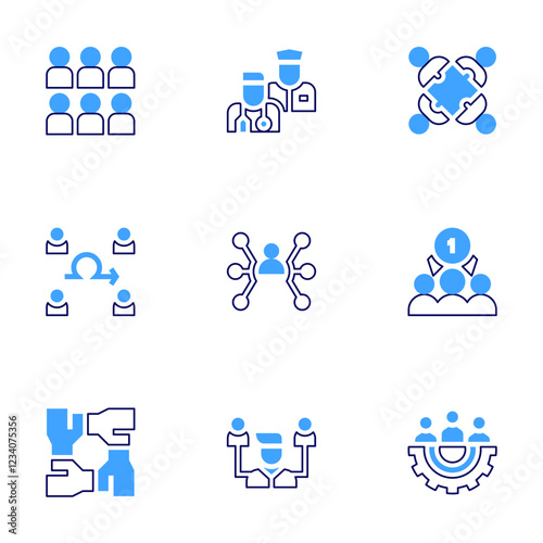 Teamwork icon set. Bold line style. Duotone colors. Editable stroke. teamwork, team management, human resources, medical team, agile team