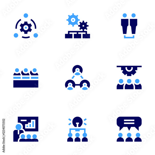 Teamwork icon set. Bold style. Duotone colors. team work, brainstorm, working, settings, team, spokesperson, staff, teamwork, discuss