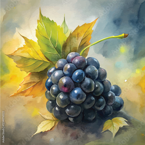Blackberry bunch painted in soft, flowing watercolor strokes capturing their natural beauty