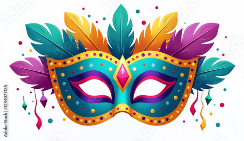 Carnival mask with feathers with colorful, Golden carnival mask, Venice carnival , 3d mask