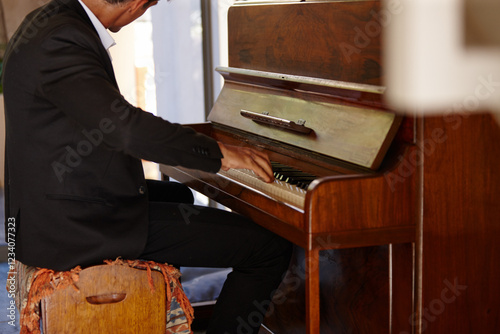 Obraz na plátne Hands, piano and music for performance, practice and rehearsal with creativity, talent and ready for show