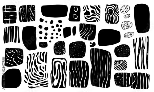 Linocut style organic shape texture pattern, vector.