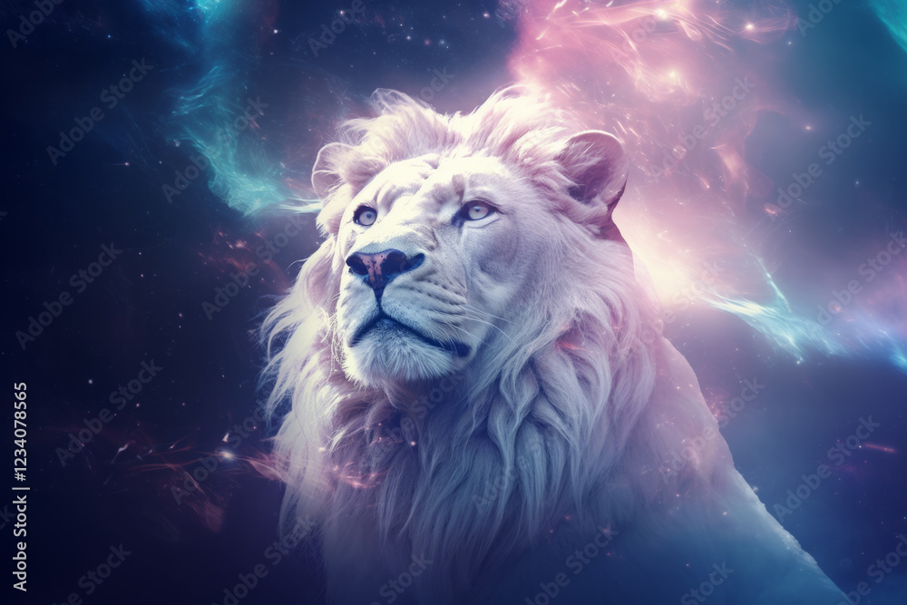 Naklejka premium Lion Wild Animal Majestic Wilderness Surrealist