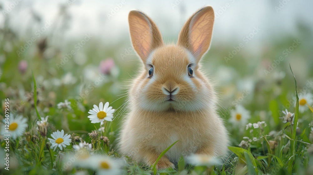 Fototapeta premium Adorable Bunny in a Daisy Field
