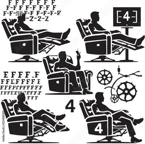 Black Recliner Silhouette Vector, High Quality Illustration on White Background