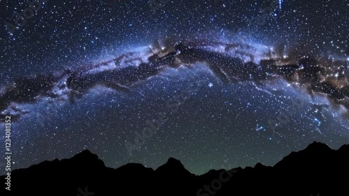Captivating Night Sky Footage Showcasing Stars and Galaxies Over Mountain Silhouettes