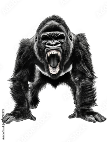 Isolated Frontal View of a Roaring Black Gorilla photo