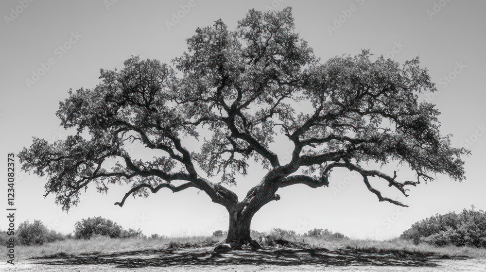 Majestic oak tree on hill, calm sky, nature photography, website banner Majestic oak tree on hill, calm sky, nature photography, website banner