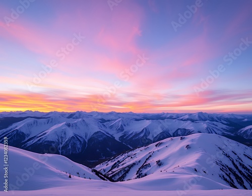 Majestic Sunset over the snow-capped Mountain Ranges photo