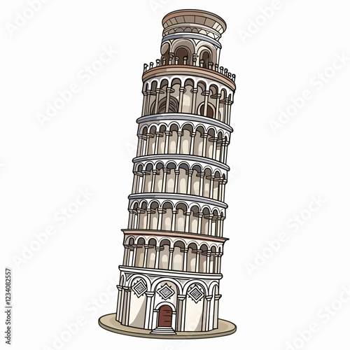Leaning tower of Pisa hand-drawn comic illustration. Leaning tower of Pisa. Vector doodle style cartoon illustration
