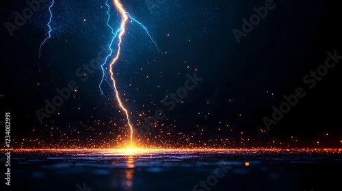 Blue and Orange Lightning Bolt Striking Dark Ground with