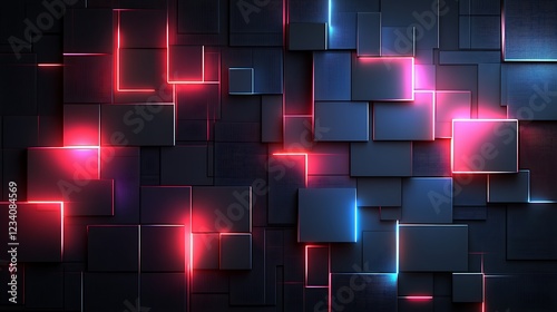 Abstract Neon Lights Illuminate Dark Square Pattern