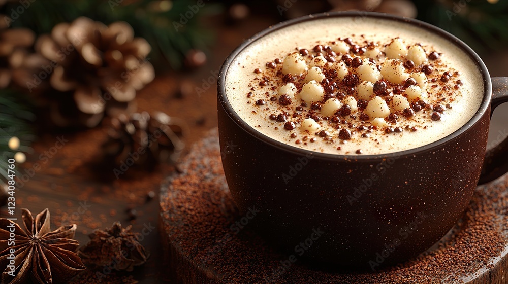 Charming image of a spiced autumn drink in a festive mug, perfect for holiday marketing and seasonal recipes. Charming image of a spiced autumn drink in a festive mug, perfect for holiday marketing and seasonal recipes.