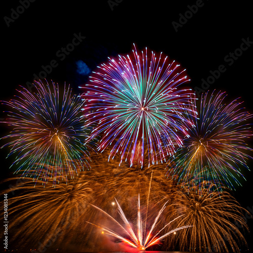 Obraz na płótnie colourful firework display set for celebration happy new year and merry christmas and fireworks on black background w salonie