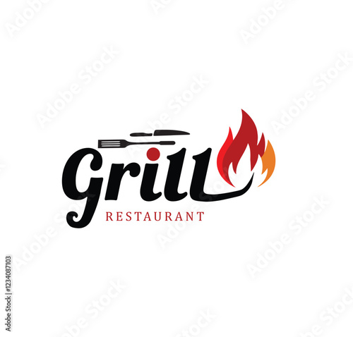 Hot Grill Logo Design Vector