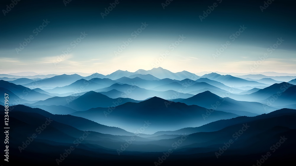 Obraz premium Blue Misty Mountain Range at Dawn