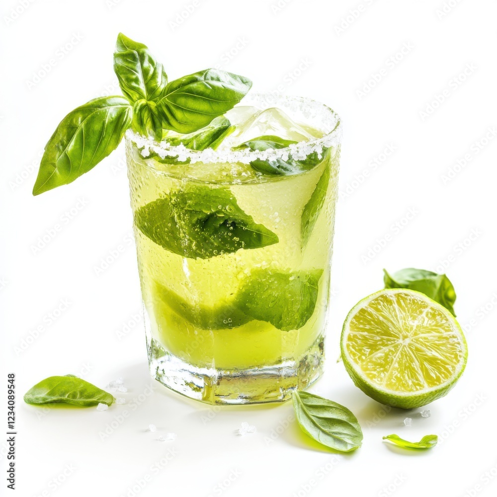 lime juice with fresh basil leaves lime juice with fresh basil leaves