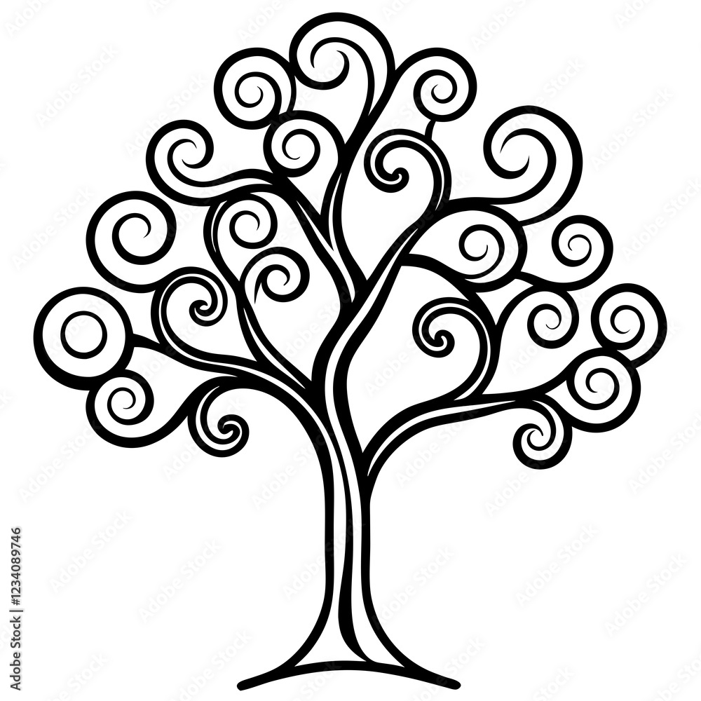 Ornate Swirling Tree Line Illustration Ornate Swirling Tree Line Illustration