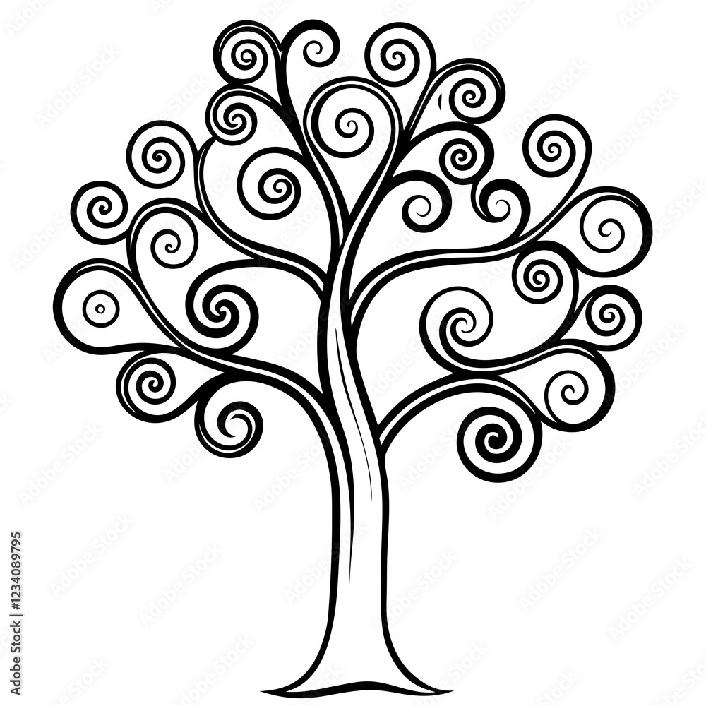 Ornate Swirling Tree Line Illustration Ornate Swirling Tree Line Illustration