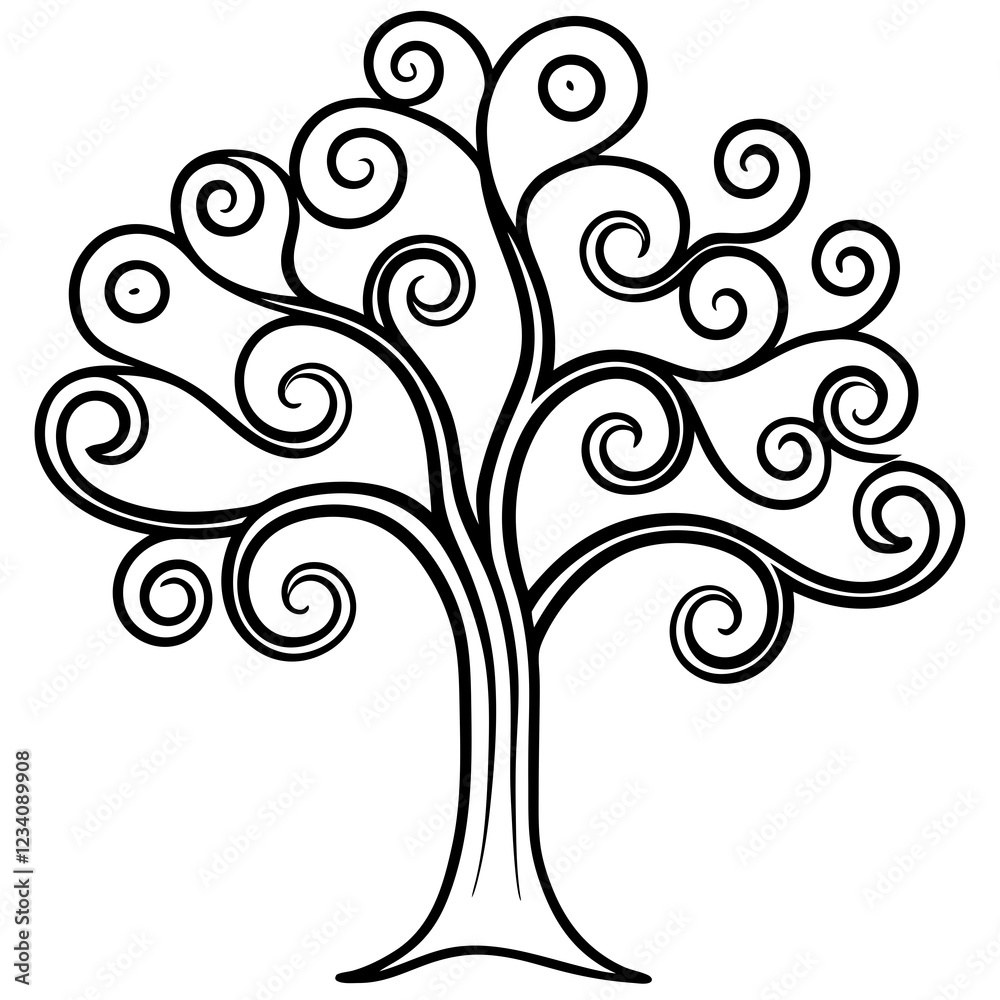 Ornate Swirling Tree Line Illustration Ornate Swirling Tree Line Illustration