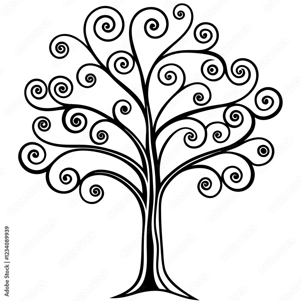 Ornate Swirling Tree Line Illustration Ornate Swirling Tree Line Illustration