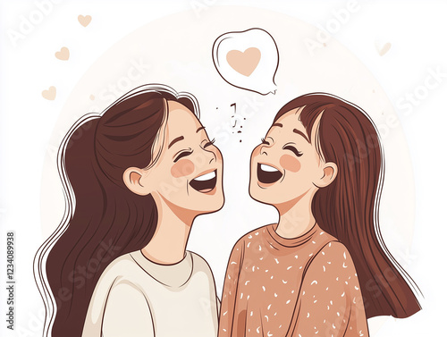 other and daughter laughing together, both in soft colors,