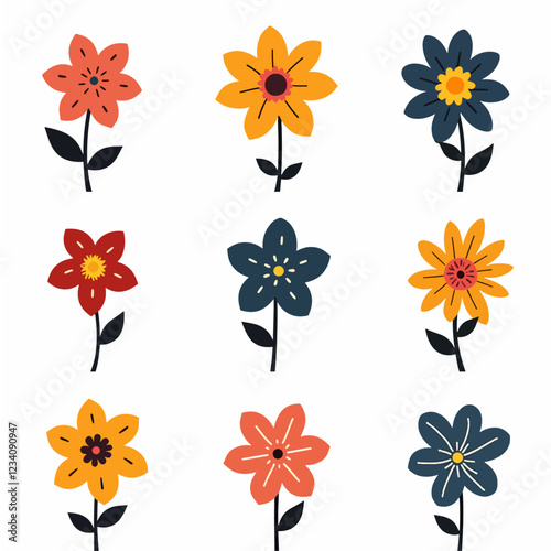 Set of floral elements. Flower and leaves Isolated On White Background	