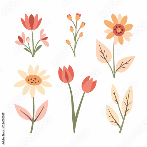 Set of different flowers. Bright and colorful flower icons	