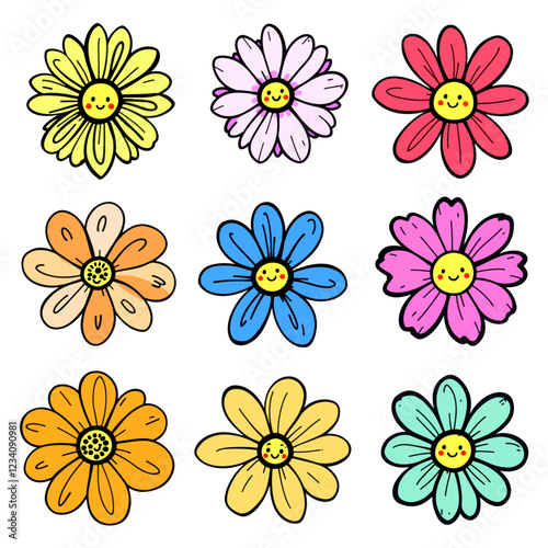 Set of different Vector flowers. Bright and colorful flower icons