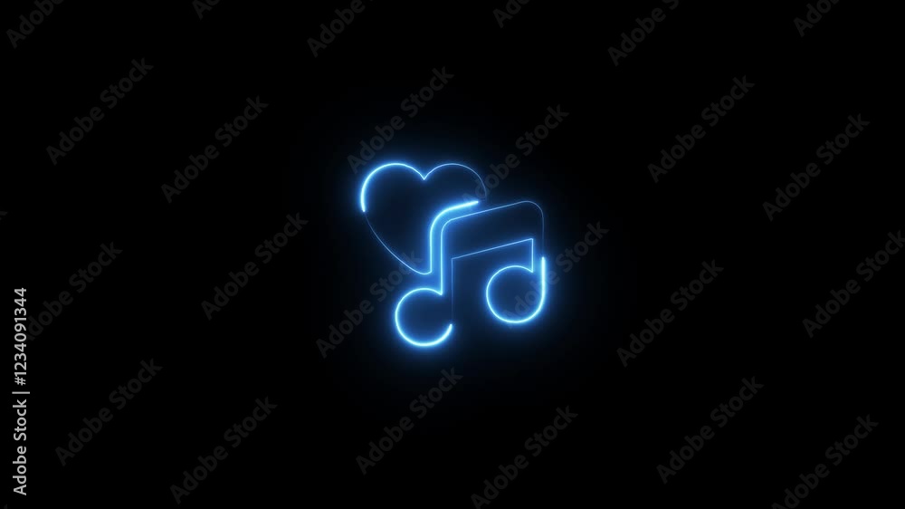 Music icon animation by cyan neon on black background. Music icon animation by cyan neon on black background.