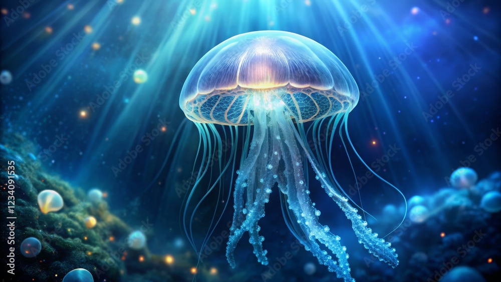 Ethereal Jellyfish Floating in Enchanting Ocean Depths