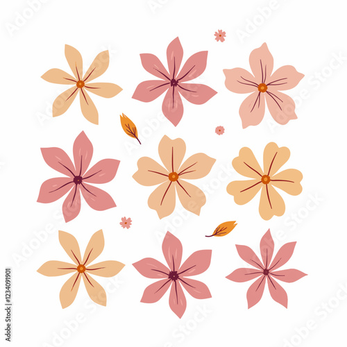 Set of different Vector flowers. Bright and colorful flower icons