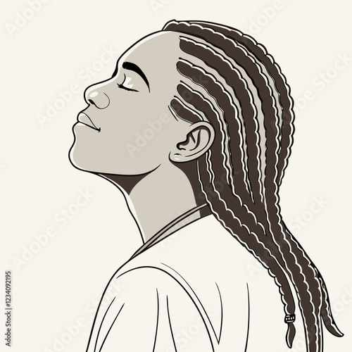Person With Braided Hair looking calm against neutral background