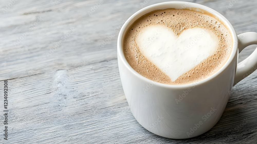 Heart latte art in white cup on wood. Perfect for cafe menus Heart latte art in white cup on wood. Perfect for cafe menus