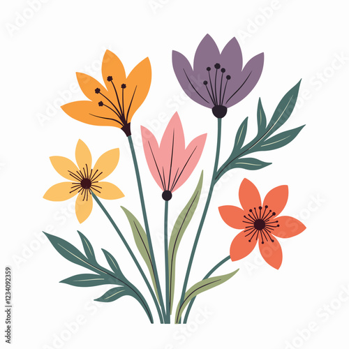 Set of different Vector flowers. Bright and colorful flower icons