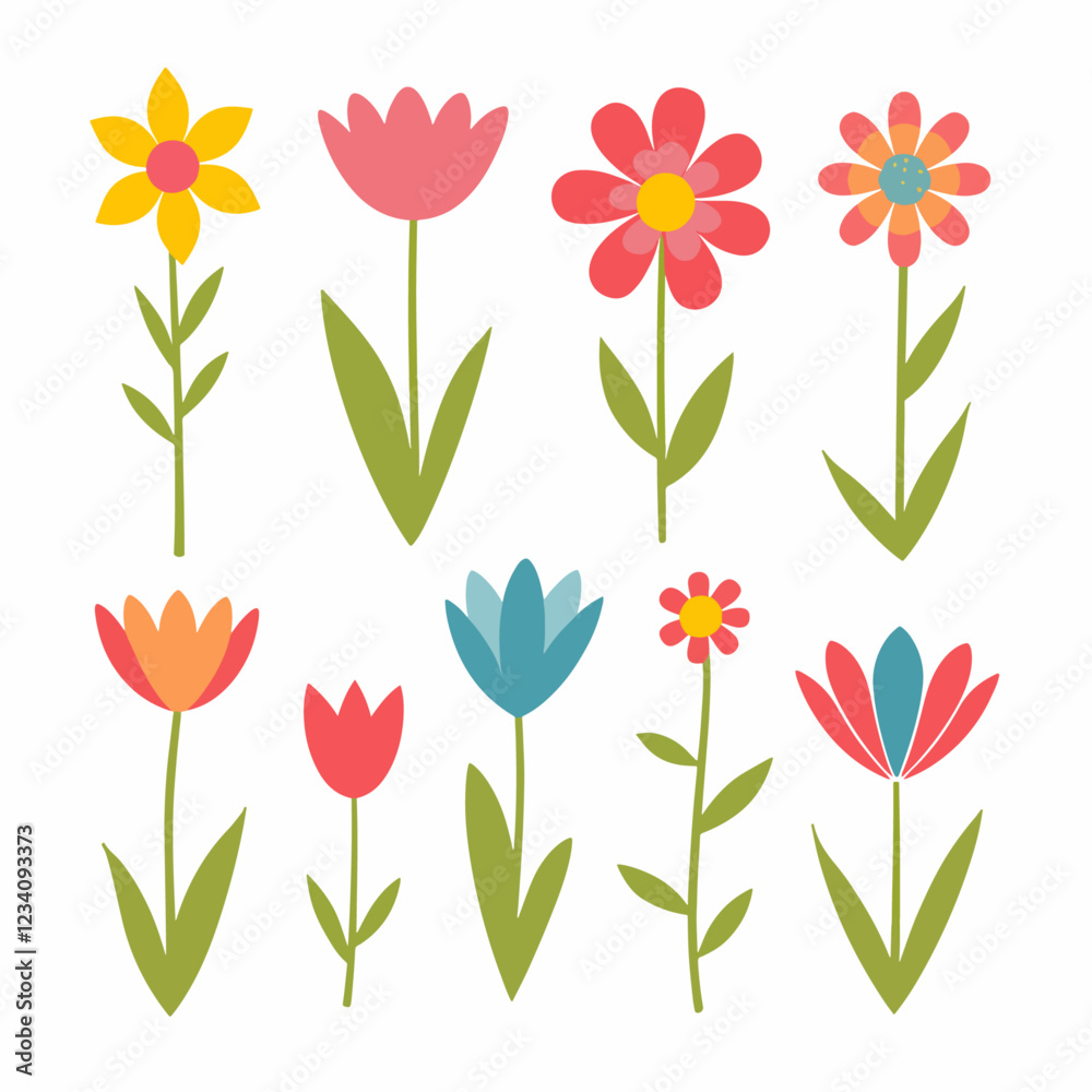 Set of spring flowers, on a white background Set of spring flowers, on a white background