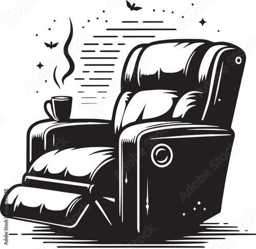 Black Recliner Chair Silhouette Vector, High Quality Illustration on White Background
