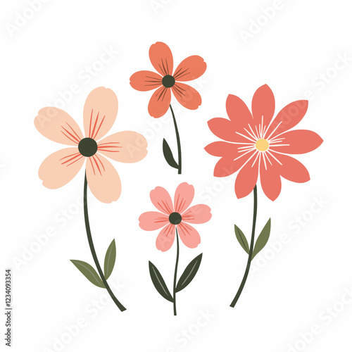 Wallpaper Mural Vector flower collection in simple hand drawn cartoon style. Colorful cute spring flowers set isolated on white. Floral botanical illustration, natural blossom, blooming. Torontodigital.ca