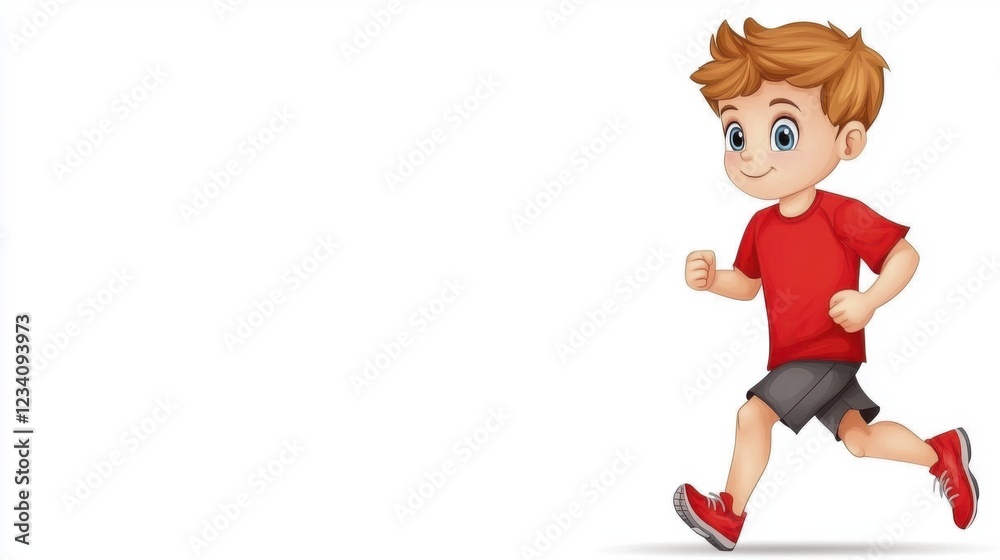 Happy Boy Running Cartoon Illustration White Background Happy Boy Running Cartoon Illustration White Background