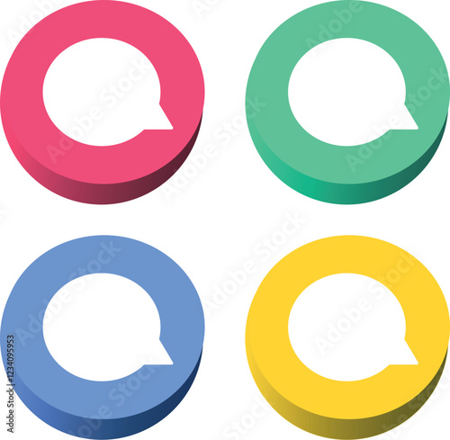 3d comment speech bubble icons collection set. message chat bubble 3d vector icon in vibrant pink, green, blue colors for chatting, messaging, communication apps, social media interface