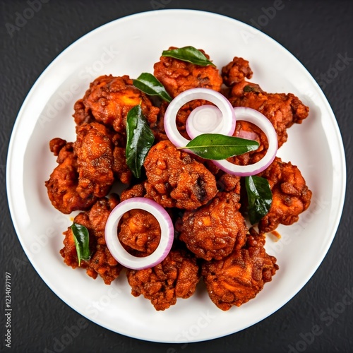 Crispy and Flavorful Chicken 65 on a White Plate with Rustic Styling