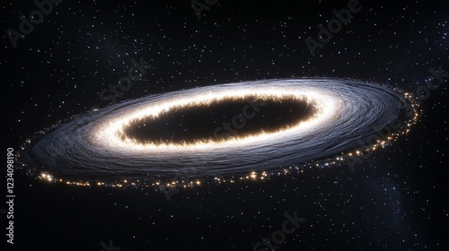 Ring galaxy with bright core in dark space. photo