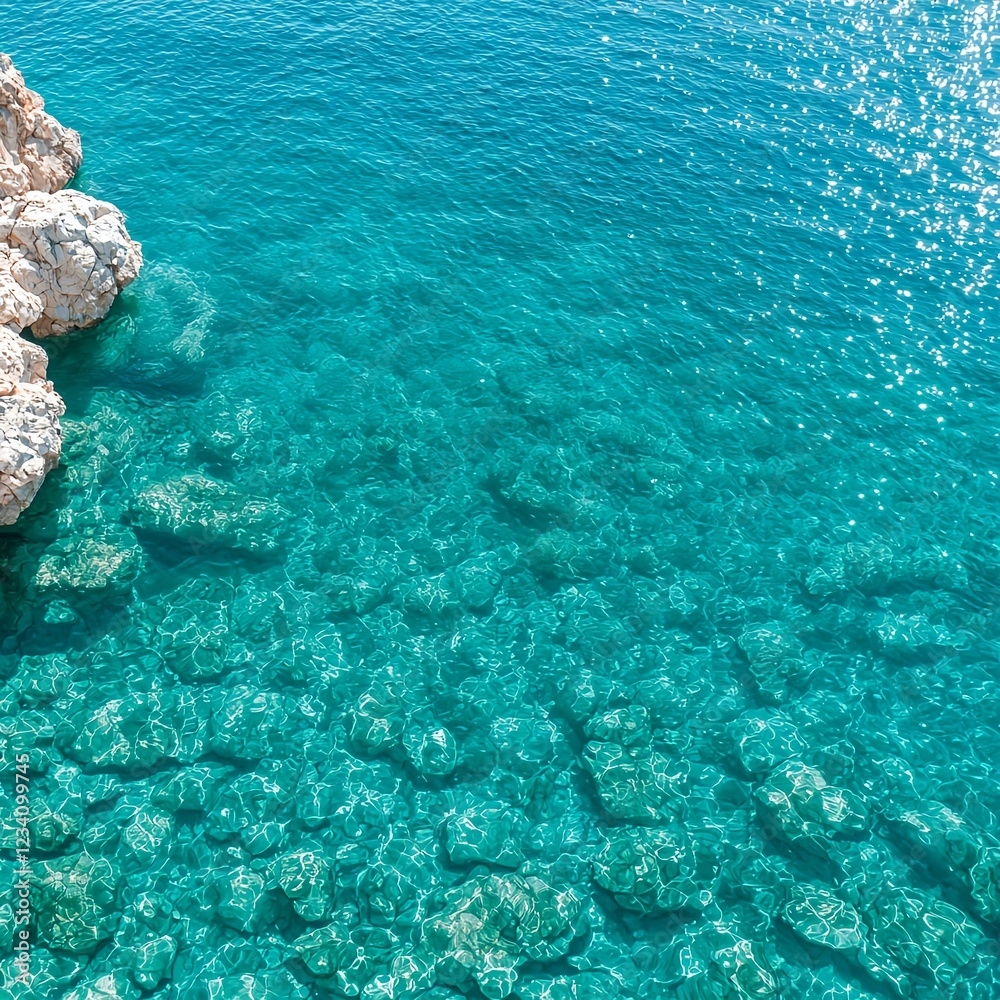 Obraz premium Bright Sunlight on Clear Turquoise Water with White Rocks