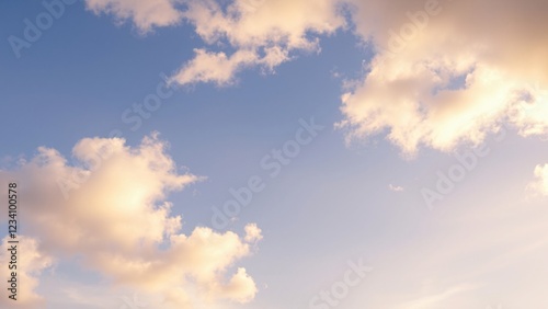 Serene Sunset Sky with Fluffy Cumulus Clouds