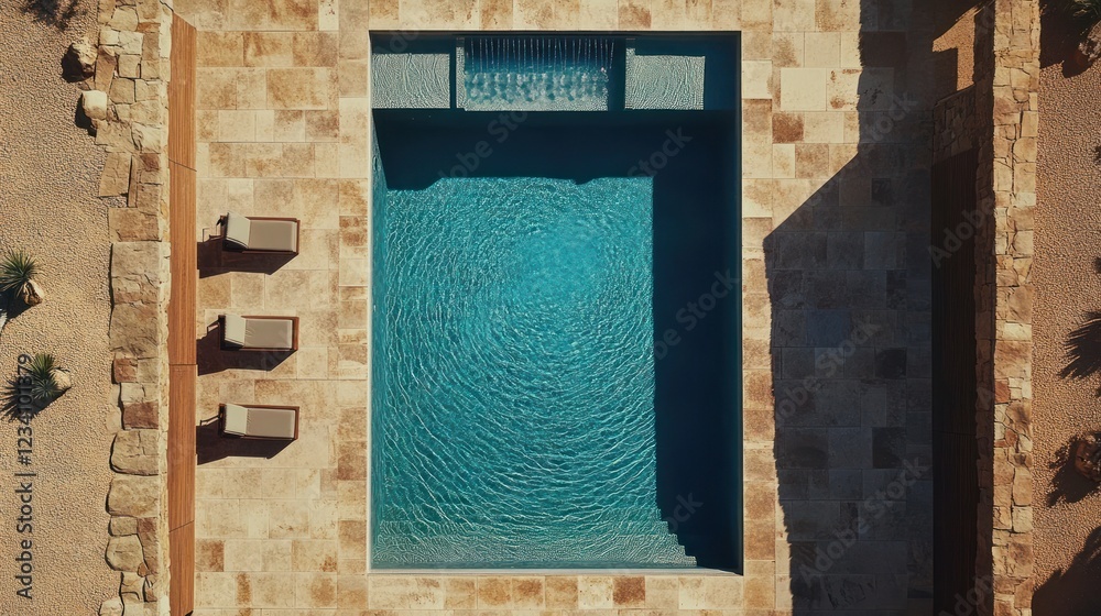 custom made wallpaper toronto digitalAerial view of a modern rectangular pool, desert setting, lounge chairs