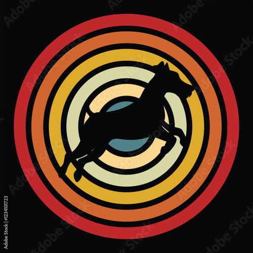 Welsh Terrier Dog Silhouette with Sunset Retro Design
