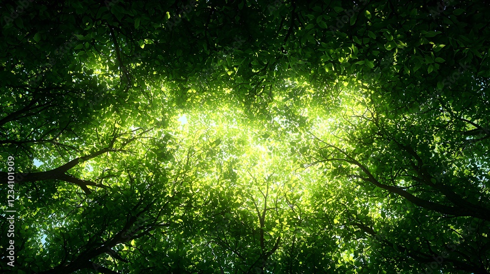 Fototapeta premium Bright Sunlight Through Lush Green Tree Canopy