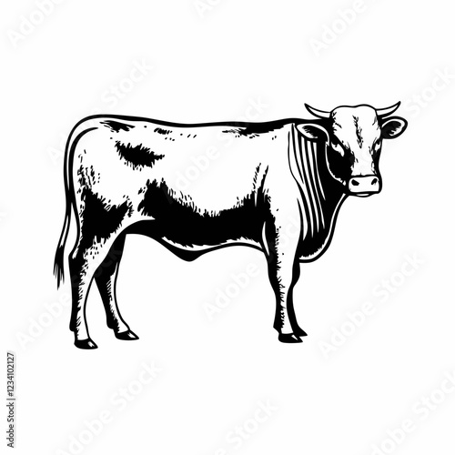 Detailed Line Art of Cow Standing with Smooth Coat and Gentle Expression